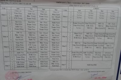 Thời khóa biểu thực hiện từ tuần 16 năm học 2017-2018