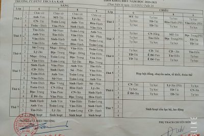 thời khóa biểu thực hiện từ tuần 26 năm 2020-2021